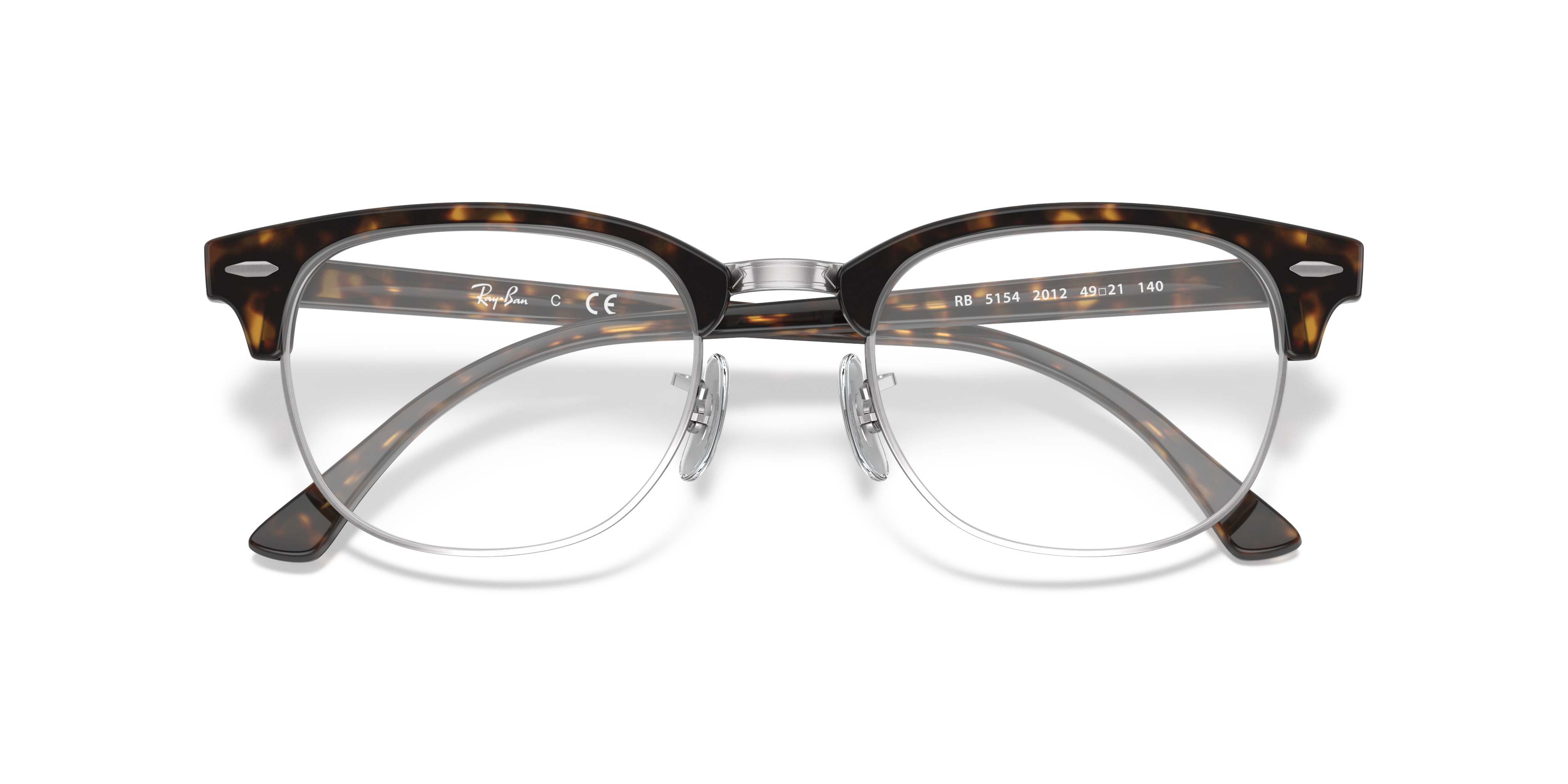 Ray-Ban Clubmaster RX5154 in Dark Havana, front detail view #Colour_Dark Havana