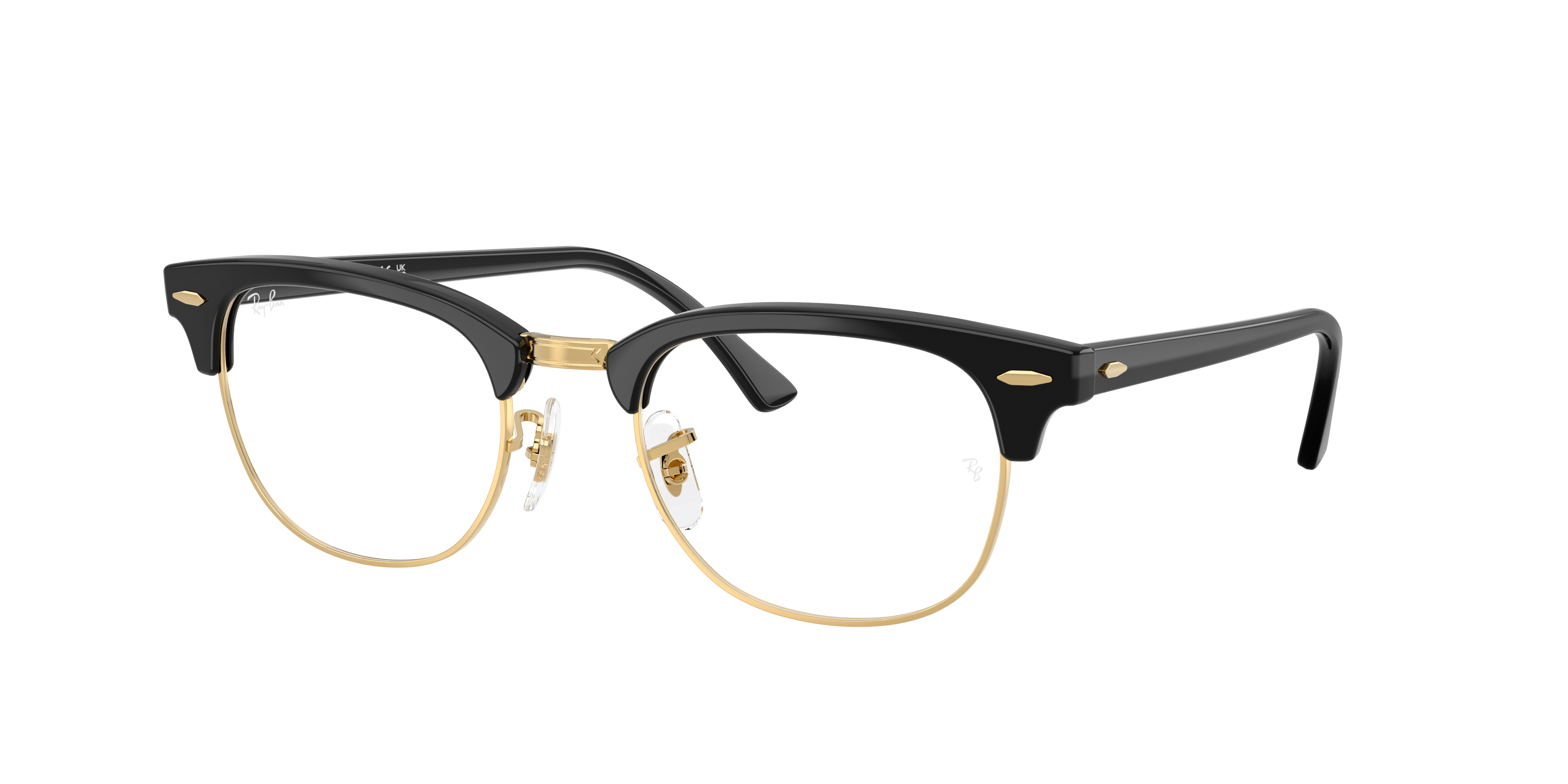 Ray-Ban Clubmaster RX5154 in Black & Gold, three-quarter view #Colour_Black & Gold