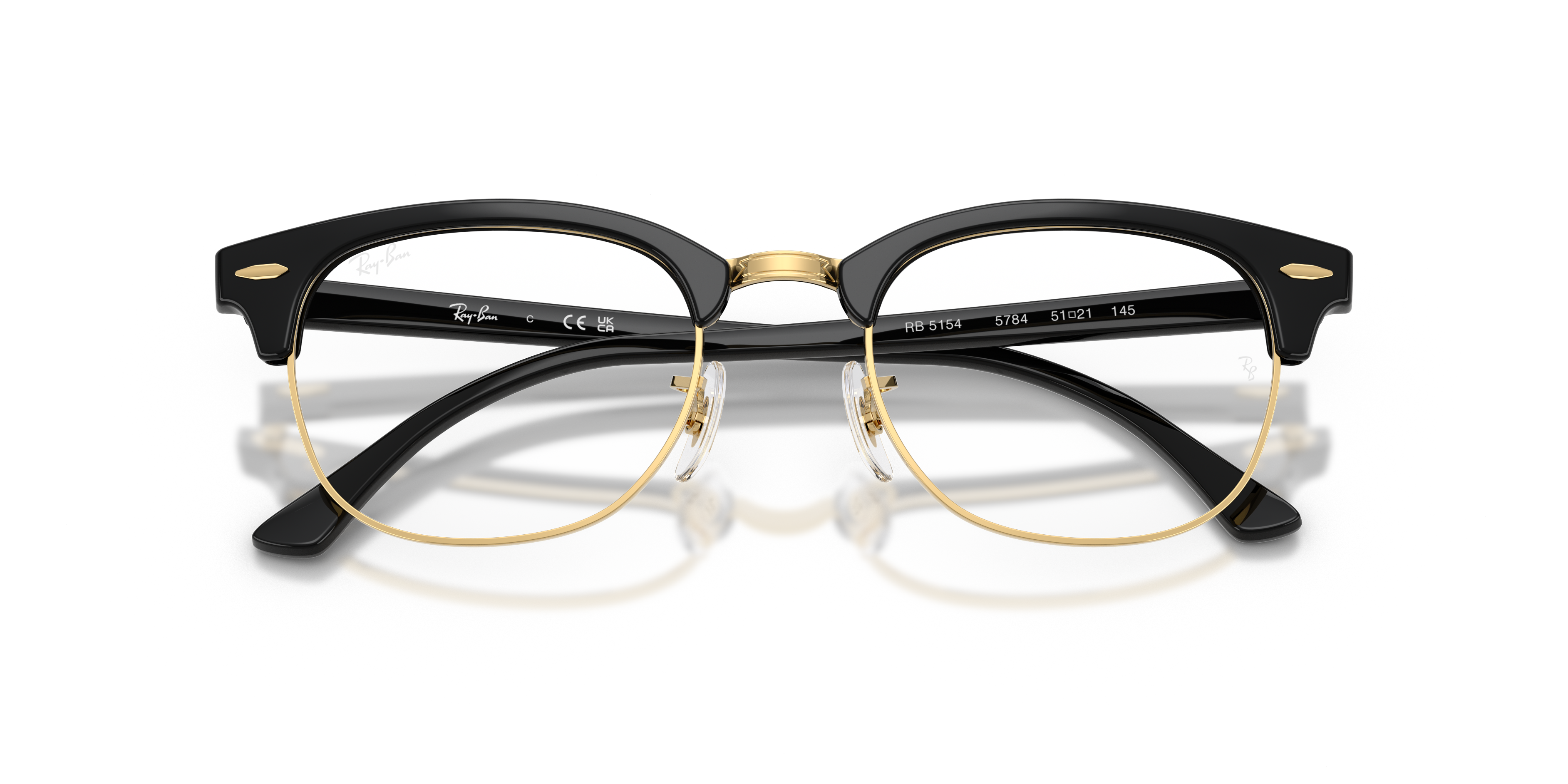 Ray-Ban Clubmaster RX5154 in Black & Gold, front detail view #Colour_Black & Gold