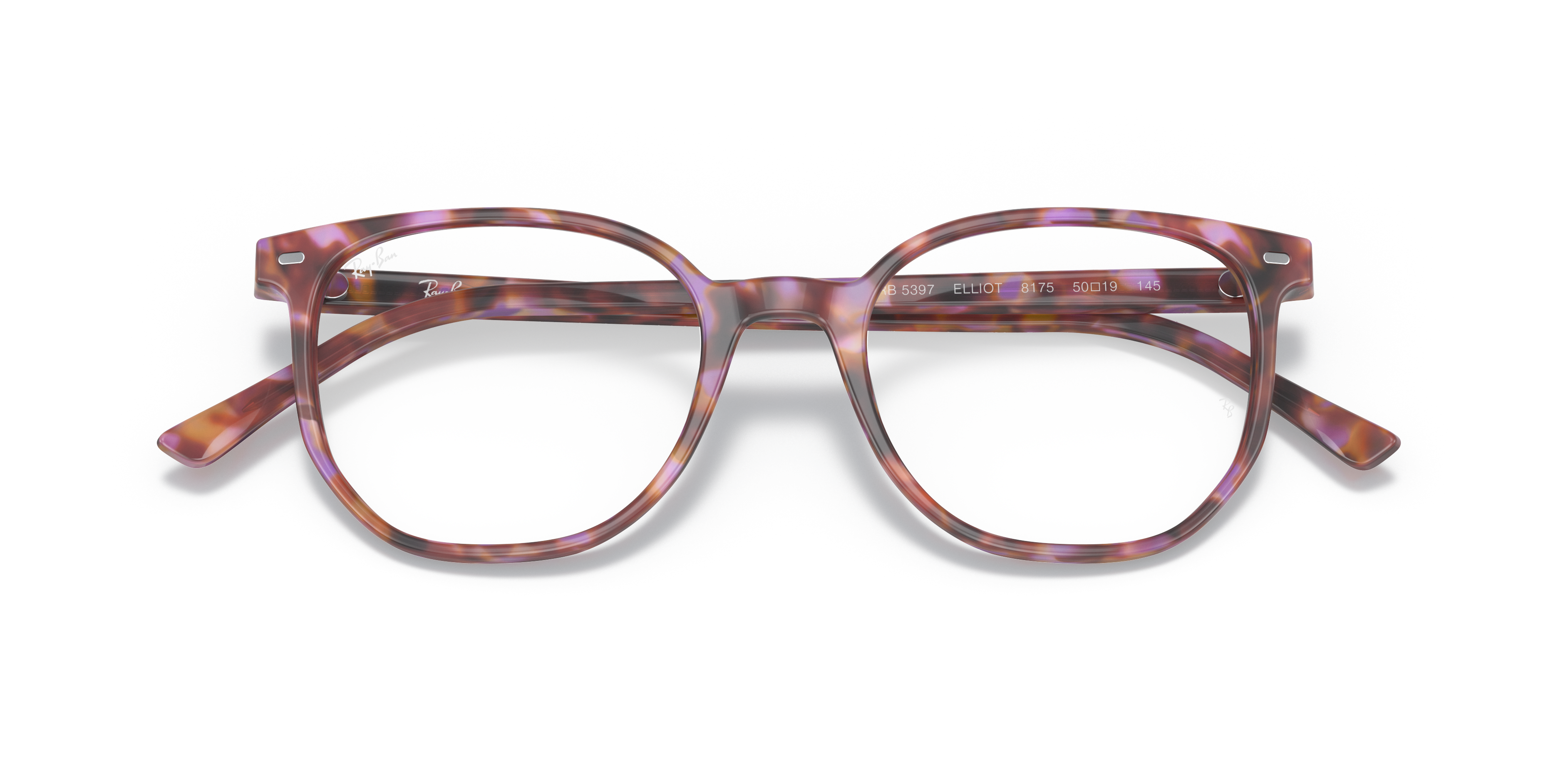 Ray-Ban Elliot RX5397 in Brown & Violet Havana, front detail view #Colour_Brown & Violet Havana