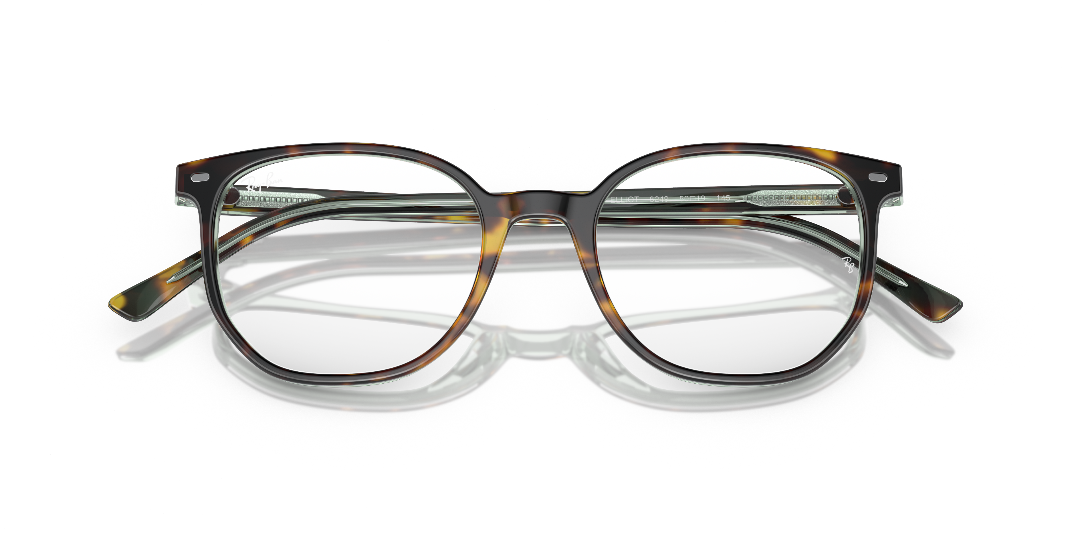 Ray-Ban Elliot RX5397 in Havana On Transparent Green, front detail view #Colour_Havana On Transparent Green