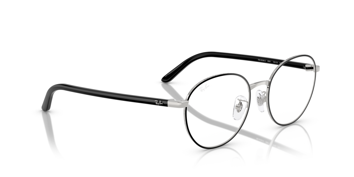 Ray-Ban RB6538D in Black On Silver, angled view #Colour_Black On Silver (2861)