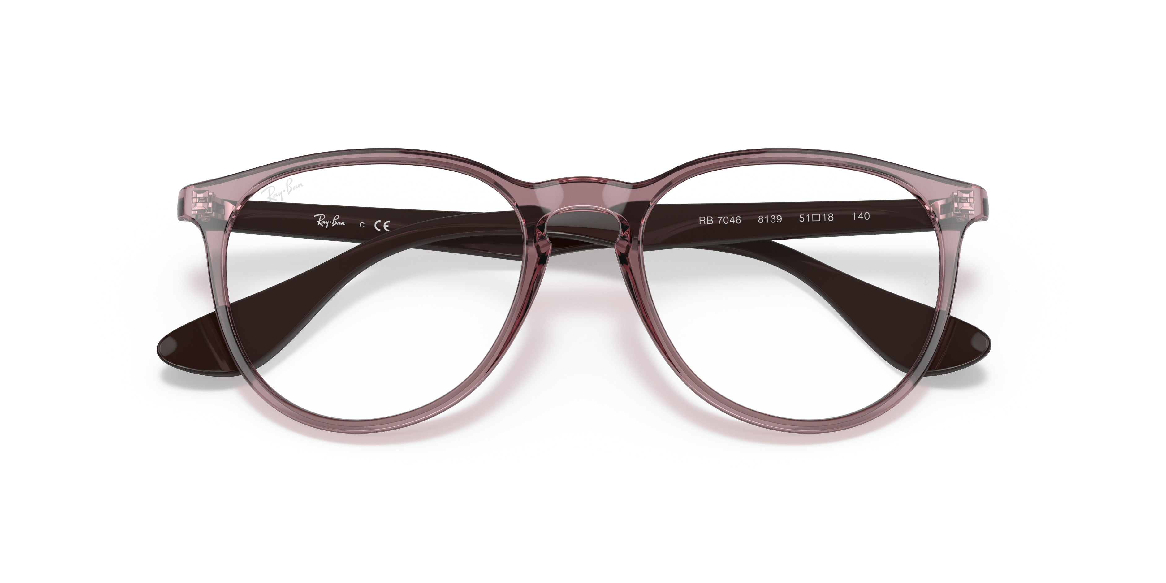 Ray-Ban Erika RX7046 in Transparent Violet (8139), front detail view #Colour_Transparent Violet (8139)