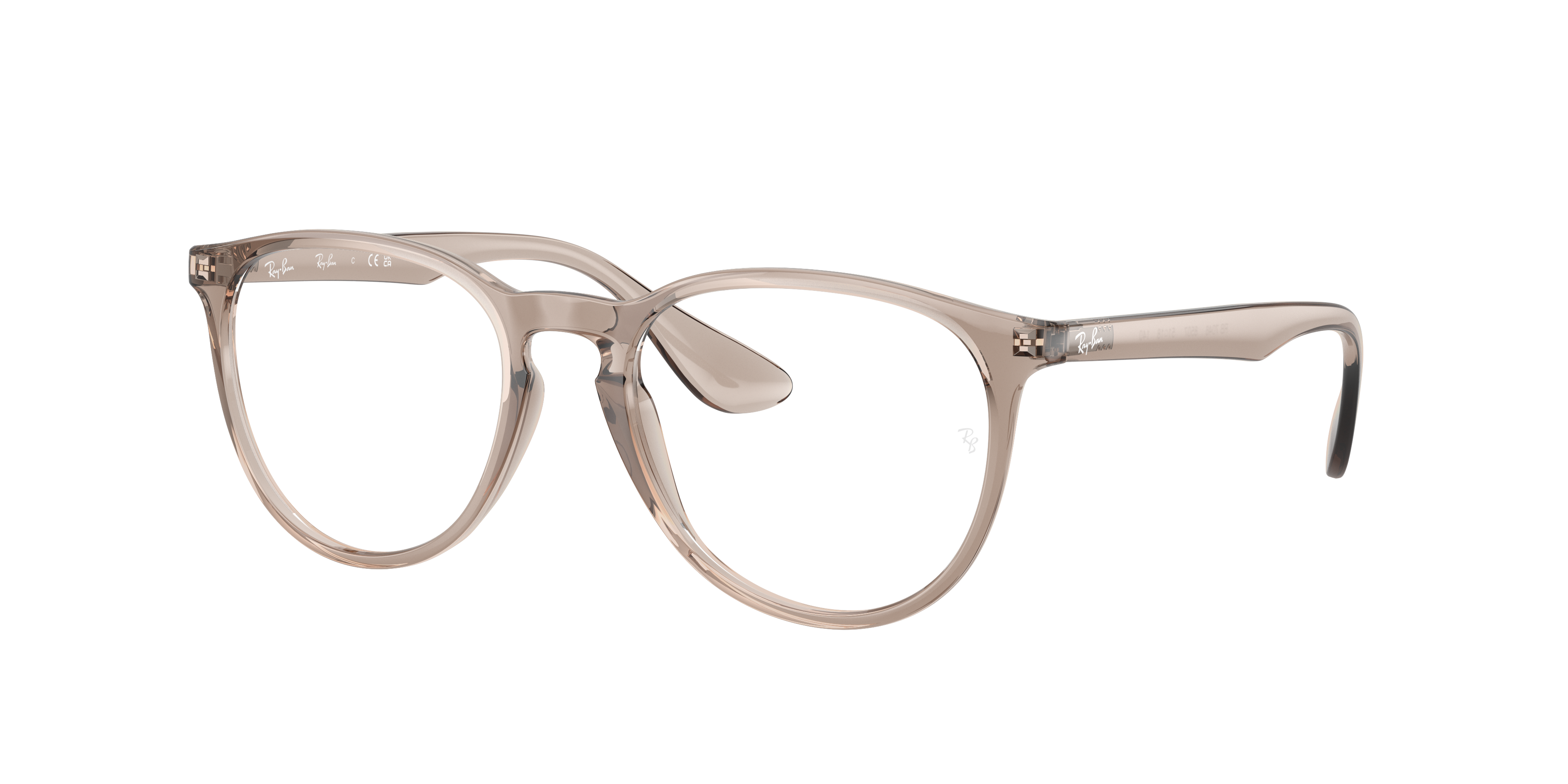 Ray-Ban Erika RX7046 in Transparent Light Brown, three-quarter view #Colour_Transparent Light Brown
