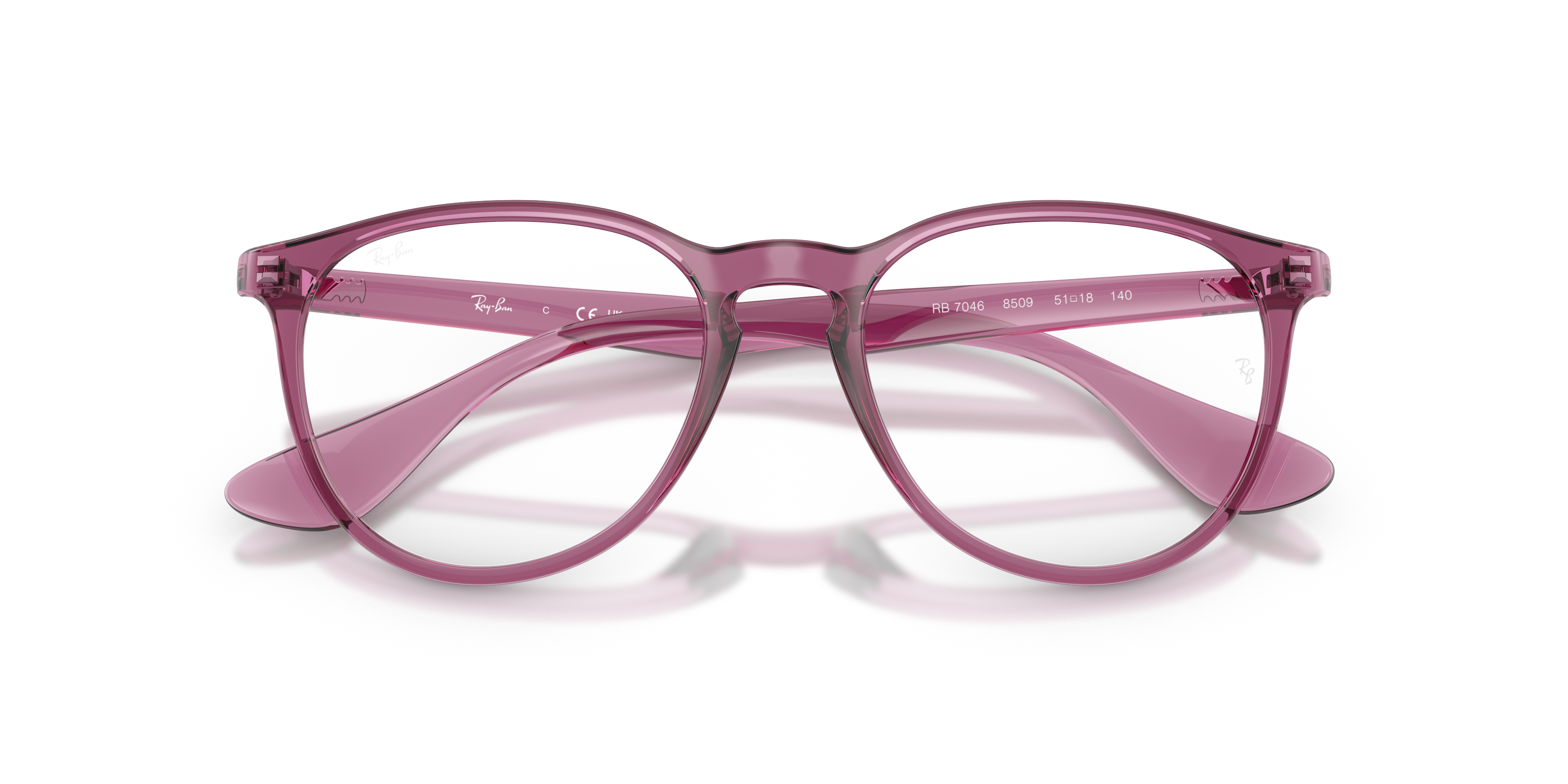Ray-Ban Erika RX7046 in Transparent Violet (8509), front detail view #Colour_Transparent Violet (8509)