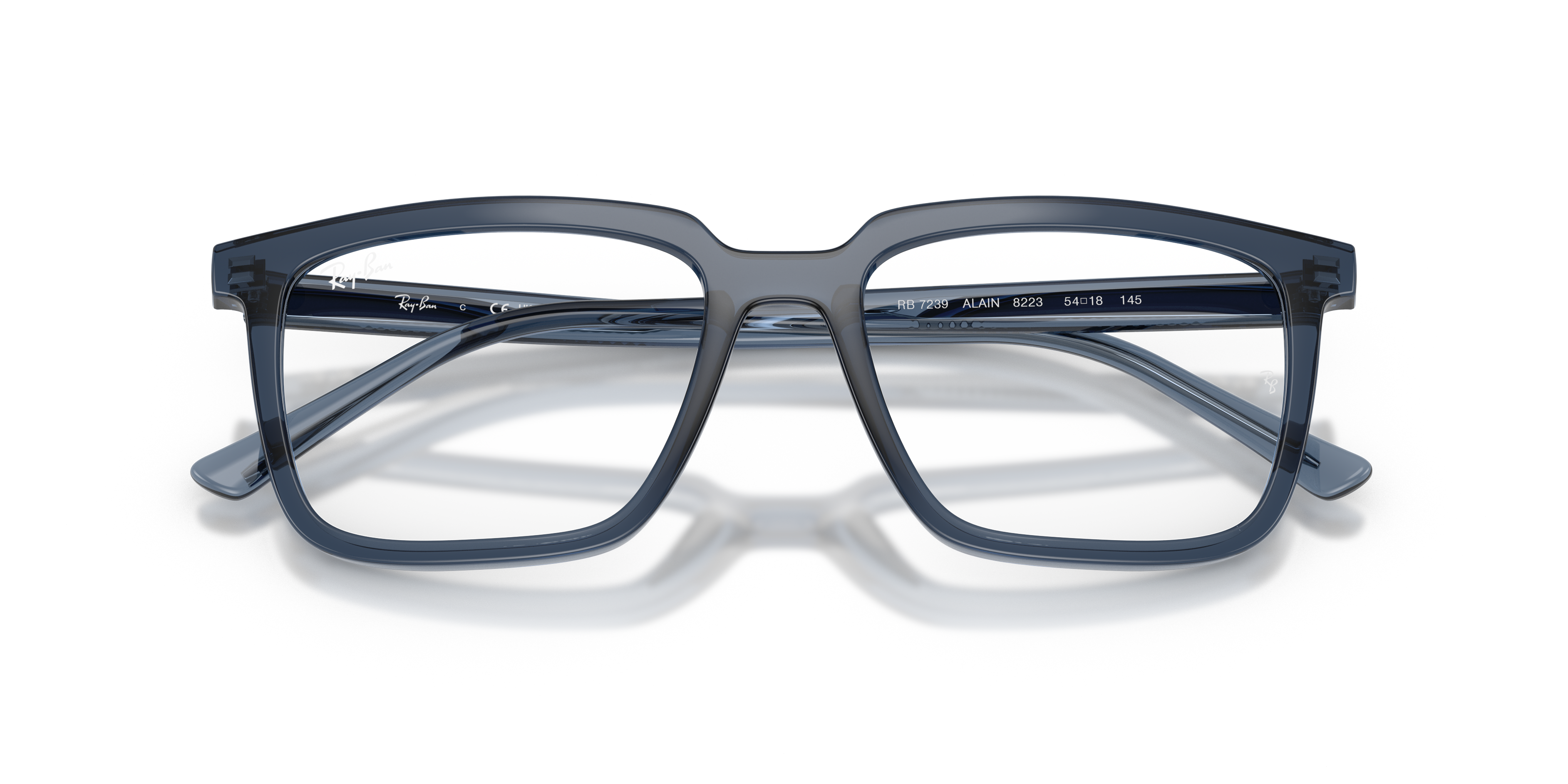 Ray-Ban Alain RX7239 - Transparent Blue, front detail view #Colour_Transparent Blue