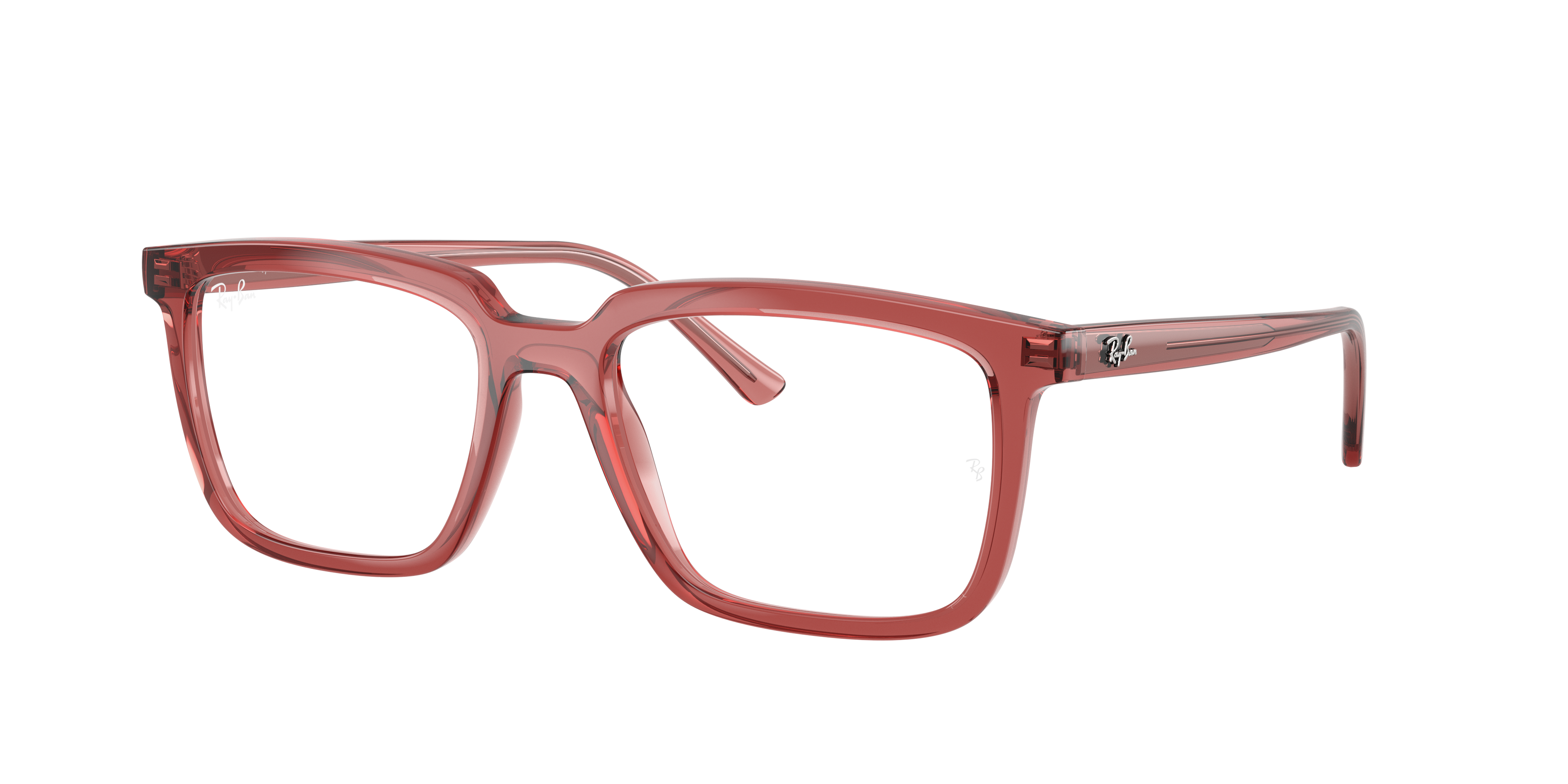 Ray-Ban Alain RX7239 - Transparent Red, three-quarter view #Colour_Transparent Red
