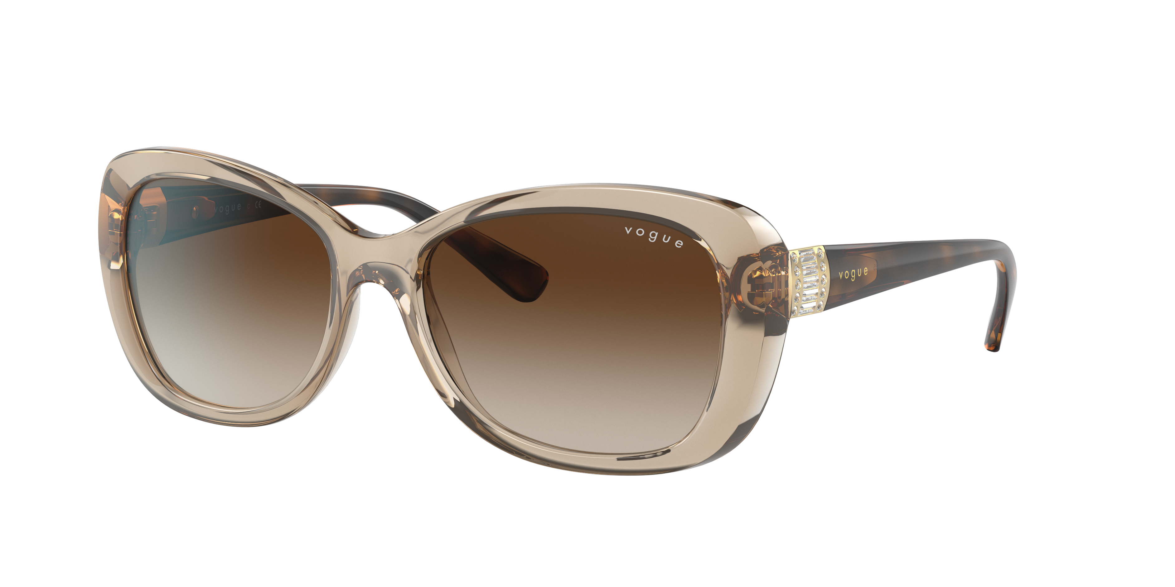 Vogue Eyewear VO2943SB in Transparent Light Brown, three-quarter view #Colour_Transparent Light Brown
