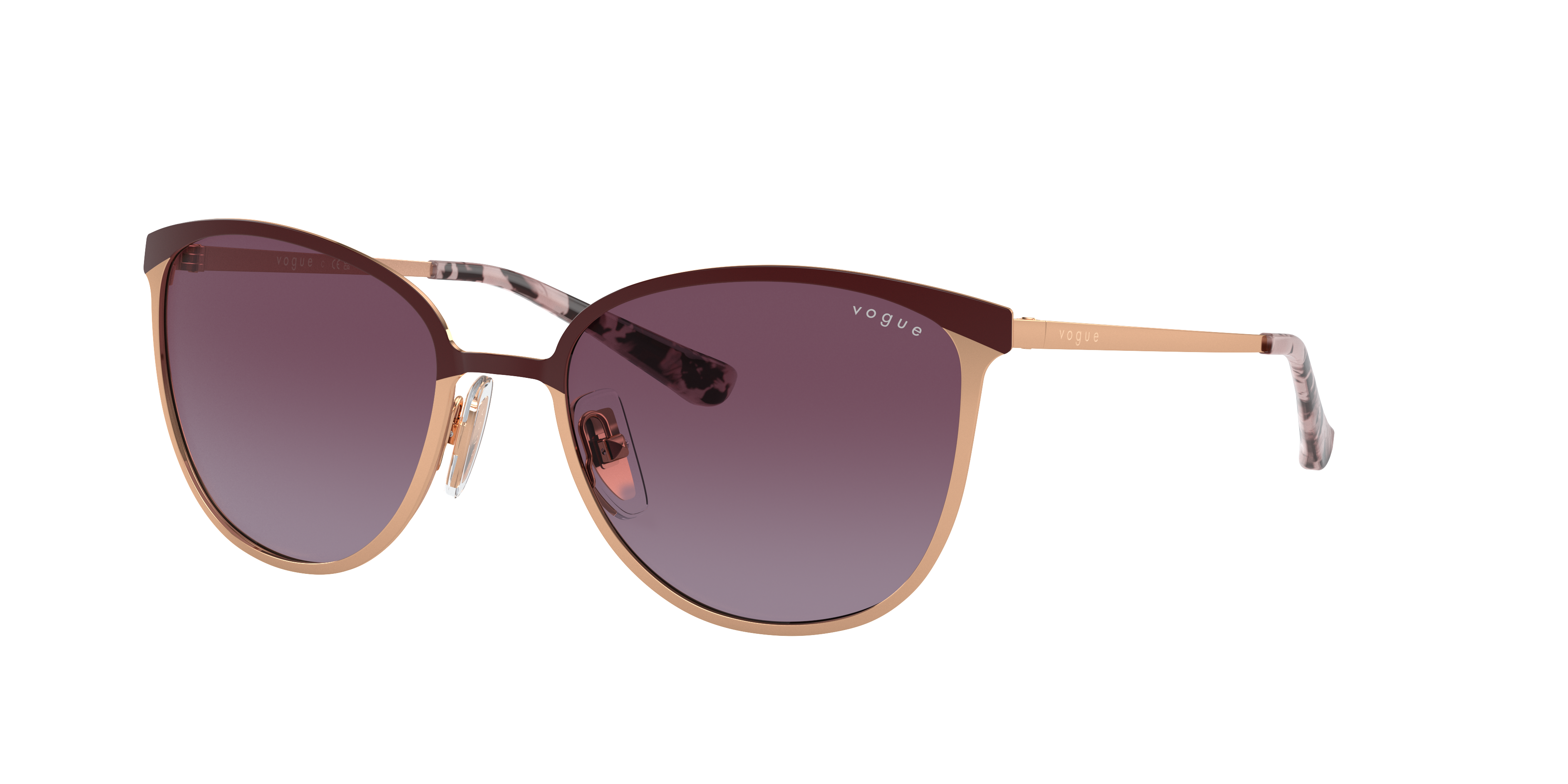 Vogue Eyewear VO4002S in Top Bordeaux/Rose Gold, three-quarter view #Colour_Top Bordeaux/Rose Gold