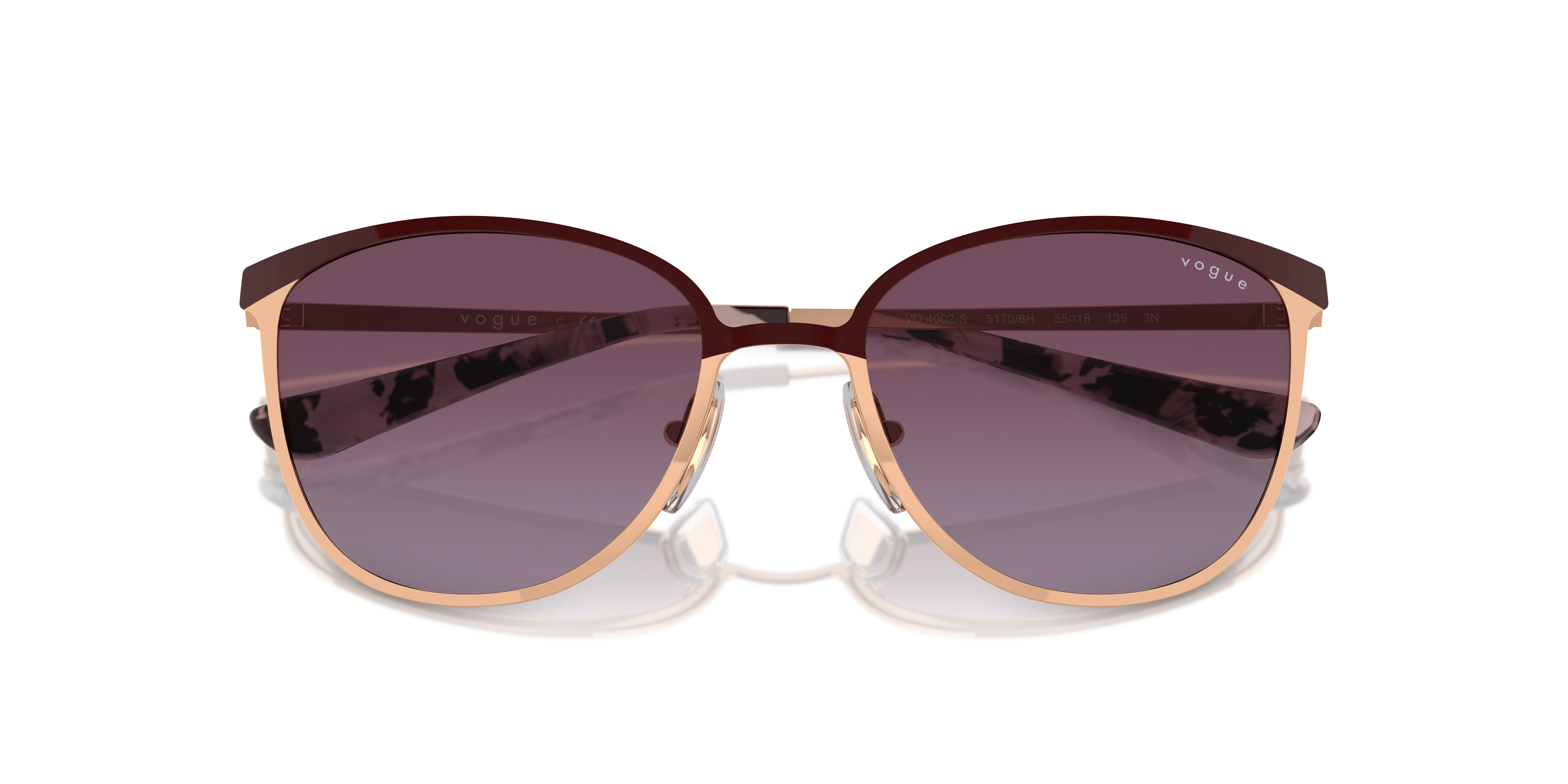 Vogue Eyewear VO4002S in Top Bordeaux/Rose Gold, front detail view #Colour_Top Bordeaux/Rose Gold
