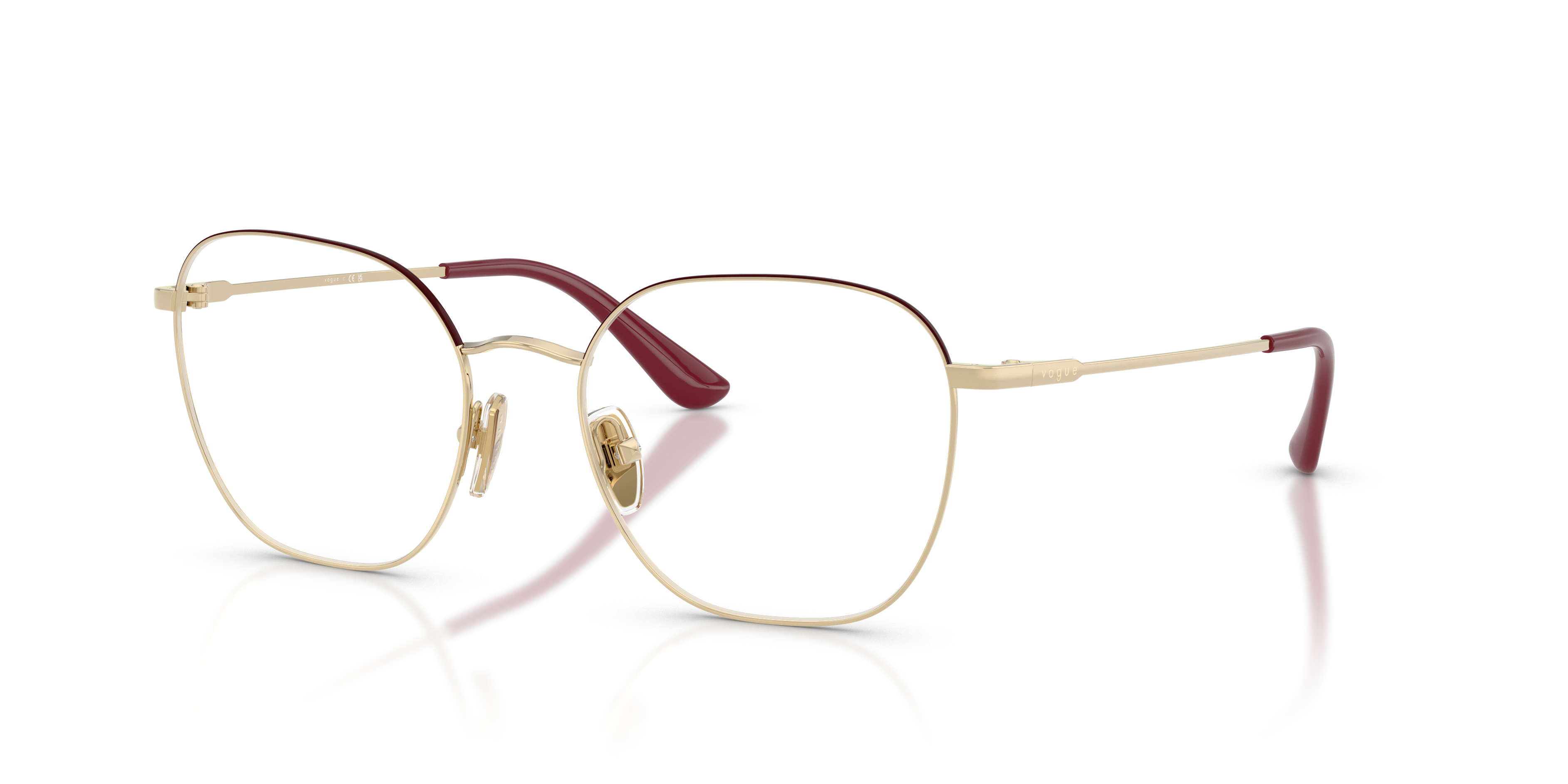 Vogue Eyewear VO4178 in Top Bordeaux/Pale Gold, three-quarter view #Colour_Top Bordeaux/Pale Gold
