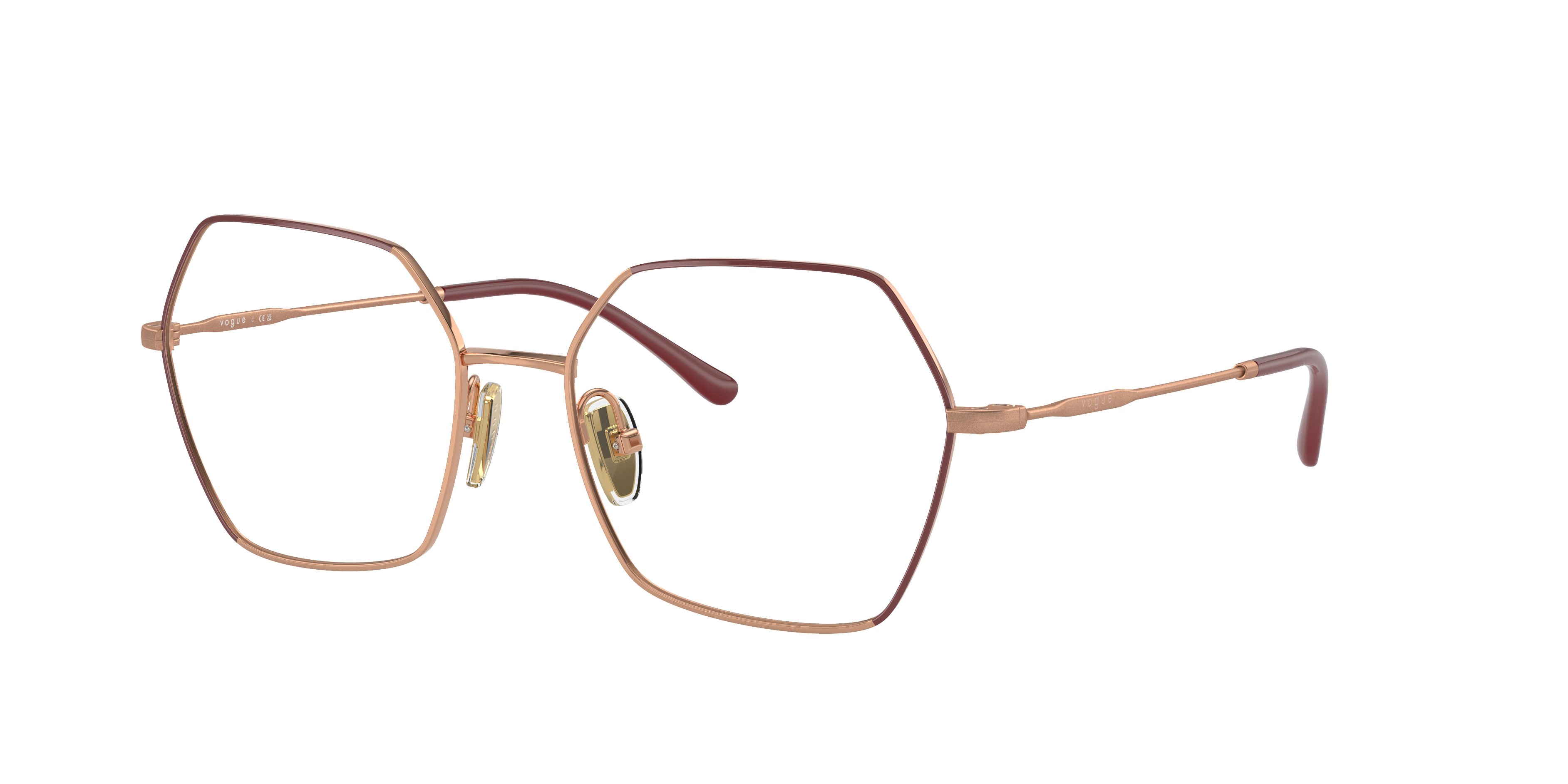 Vogue Eyewear VO4297T in Top Bordeaux/Rose Gold, three-quarter view #Colour_Top Bordeaux/Rose Gold