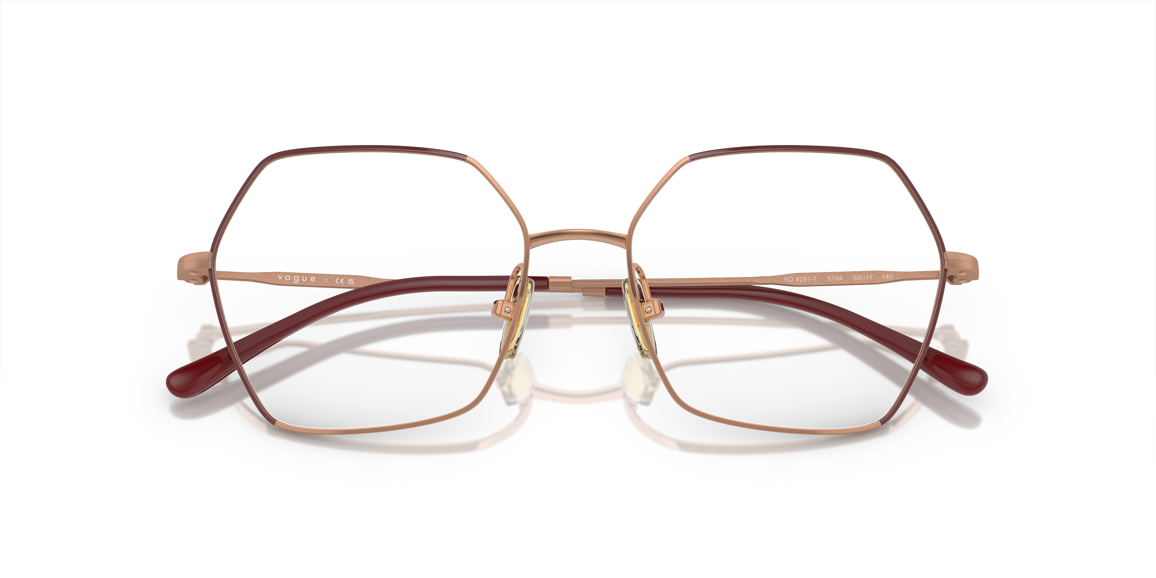 Vogue Eyewear VO4297T in Top Bordeaux/Rose Gold, front detail view #Colour_Top Bordeaux/Rose Gold