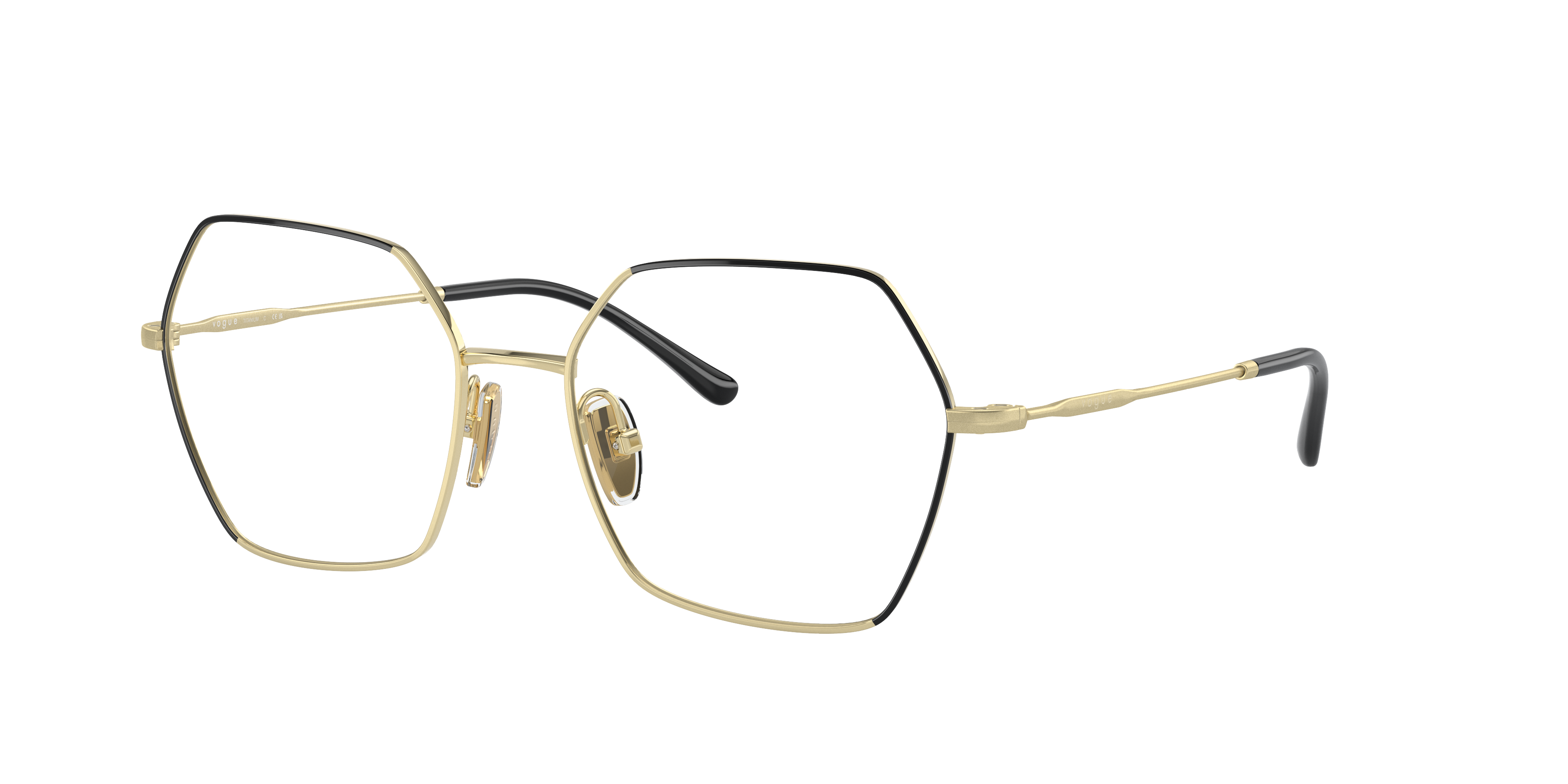 Vogue Eyewear VO4297T in Top Black/Light Gold, three-quarter view #Colour_Top Black/Light Gold