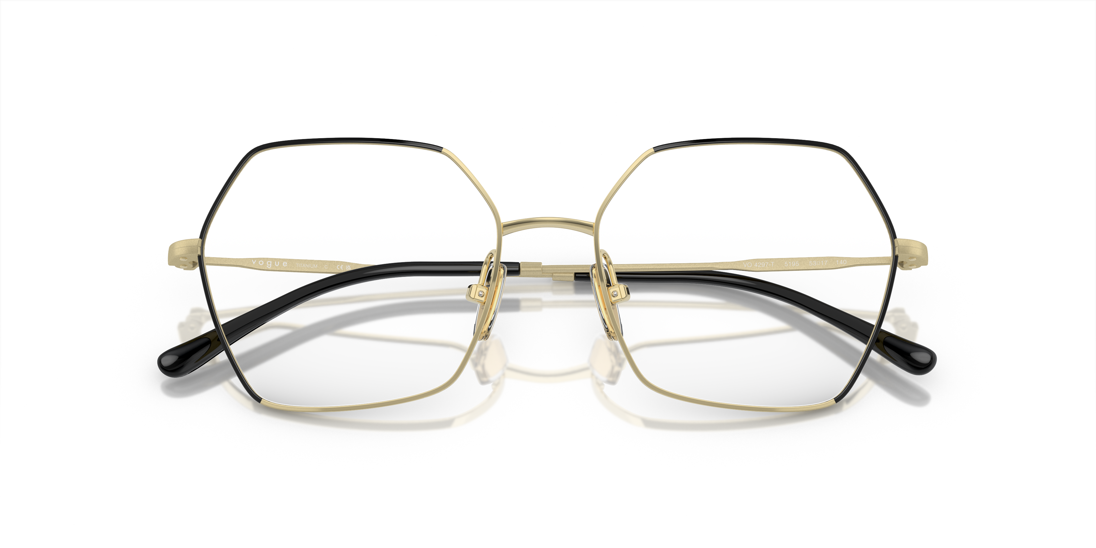 Vogue Eyewear VO4297T in Top Black/Light Gold, front detail view #Colour_Top Black/Light Gold
