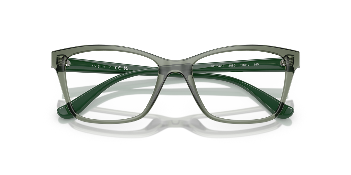 Vogue Eyewear VO5420 in Transparent Mallard Green, front detail view #Colour_Transparent Mallard Green (3086)