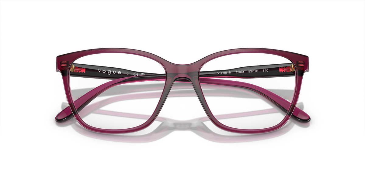 Vogue Eyewear VO5518 in Transparent Dark Cherry, front detail view #Colour_Transparent Dark Cherry (2989)