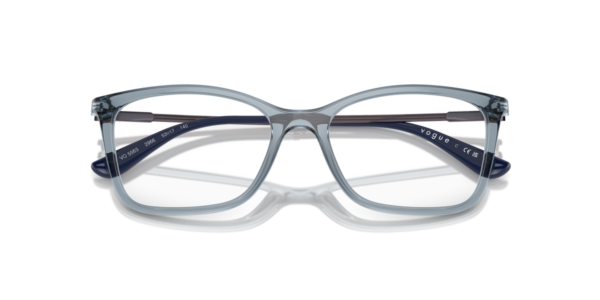 Vogue Eyewear VO5563 in Transparent Azure, front detail view #Colour_Transparent Azure (2966)