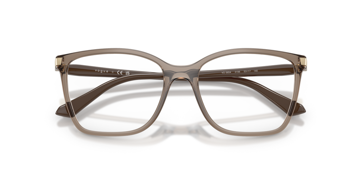 Vogue Eyewear VO5654 in Transparent Brown, front detail view #Colour_Transparent Brown (3156)